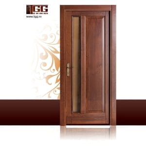 Usa de interior din Stejar Masiv Stratificat, cu pervaz drept masiv, finisaj nuc, ISM-081PP