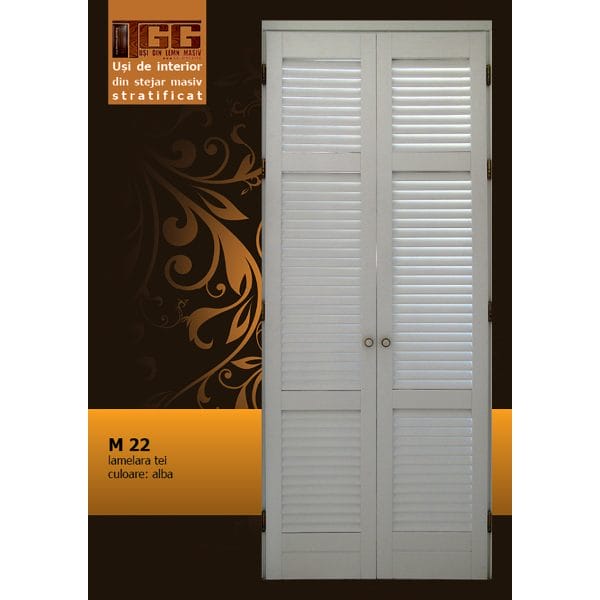 Usa pentru interior din Stejar Masiv Stratificat, finisaj alb, dressing, debara, ISM-022LAM