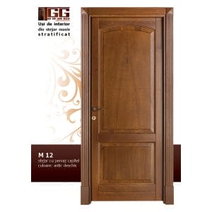 Usa de interior din Stejar Masiv Stratificat, cu pervaz capitel, finisaj antic deschis, ISM-012C