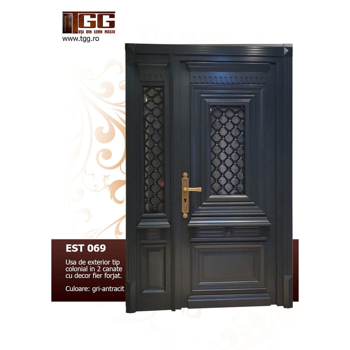 Usa exterior tip colonial cu decor fier forjat - EST 069 2K