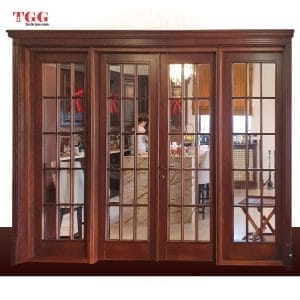 Ușă stejar model french, finisaj nuc cu pervaz capitel cornisa bumbi, ISM-005D-4KNUC