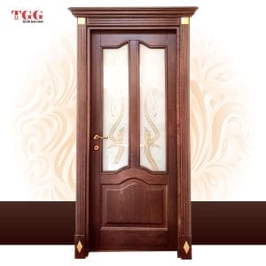 Ușă stejar masiv stratificat finisaj nuc cu pervaz capitel cornisa, ISM-013CC