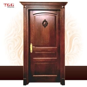 Ușă stejar masiv stratificat finisaj nuc cu pervaz capitel cornisa, ISM-016CC ROTUND