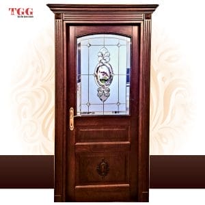 Ușă stejar masiv stratificat finisaj nuc cu pervaz capitel cornisa, ISM-016CCG ROTUND