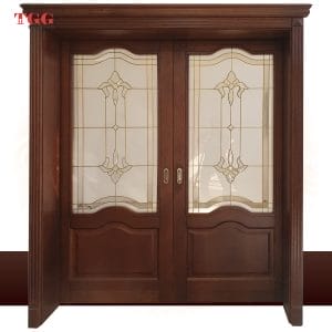 Ușă stejar dubla, finisaj nuc cu pervaz capitel cornisa bumbi, ISM-017G-2KNUC