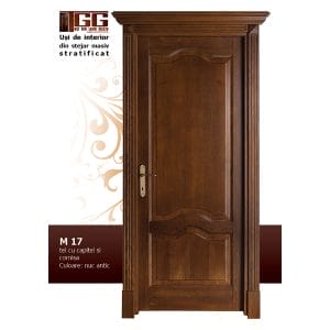 Usa de interior din Stejar Masiv Stratificat, cu pervaz capitel si cornisa, ISM-017CC