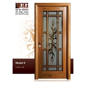 Usa de interior din Stejar Masiv Stratificat, finisaj tek, modern, ISM-009