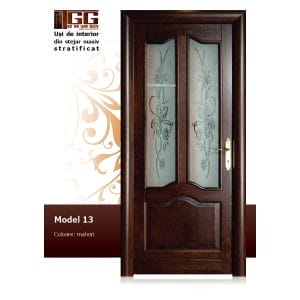 Usa de interior din Stejar Masiv Stratificat, finisaj mahon, 2/3 geam, ISM-013