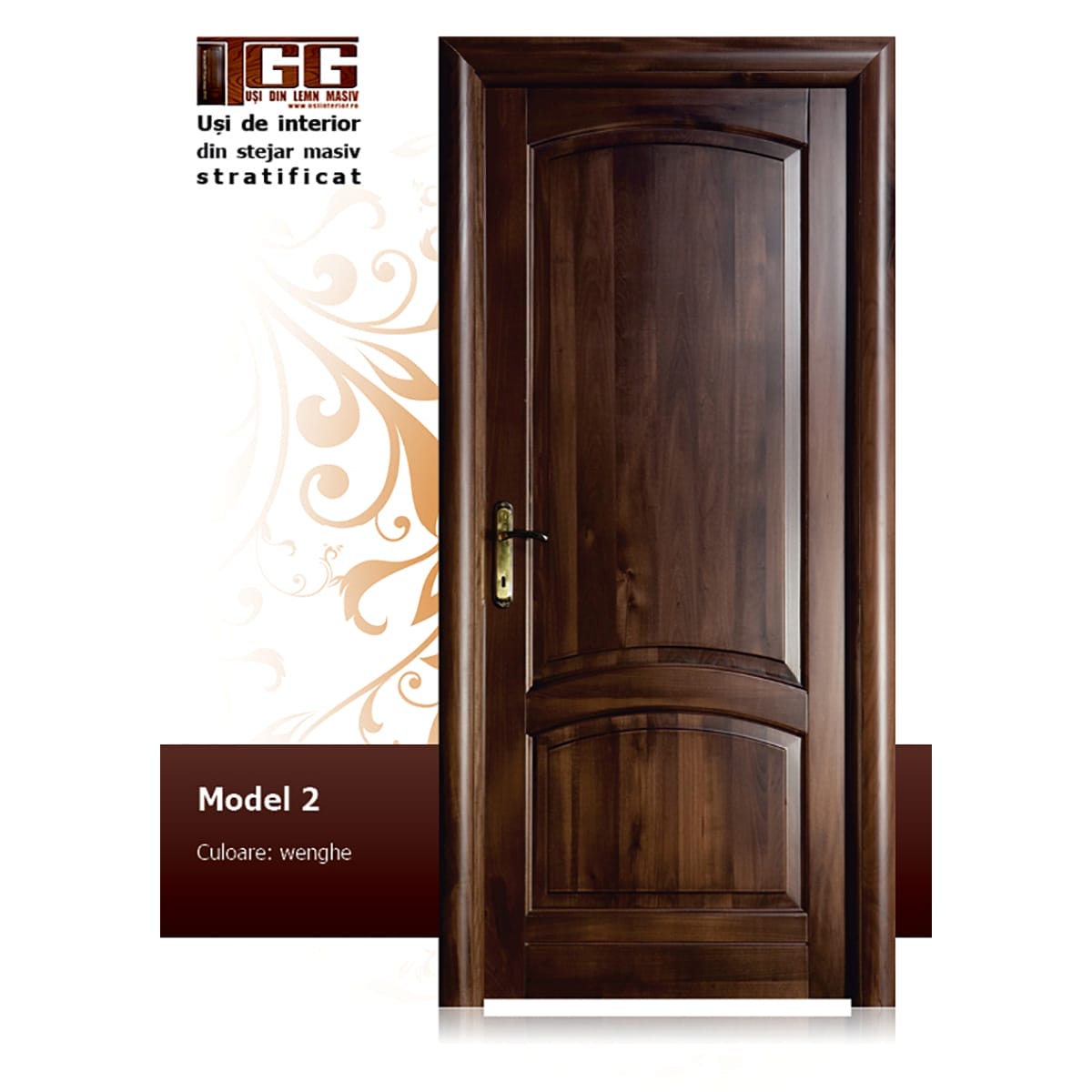 Usa de interior din Stejar Masiv Stratificat, finisaj nuc, plina, ISM-002