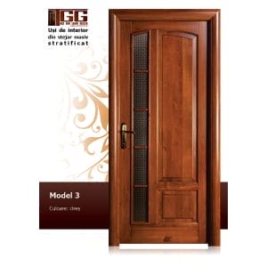 Usa de interior din Stejar Masiv Stratificat, finisaj wenge, 1/3 geam longitudinal, ISM-003