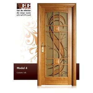 Usa pentru interior din Stejar Masiv Stratificat, finisaj tek, 3/3 geam, ISM-004