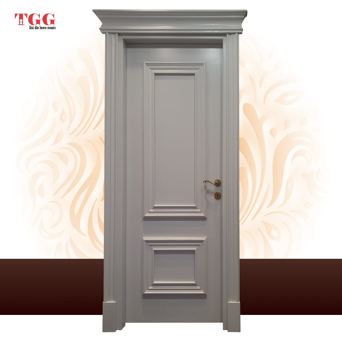 Ușă stejar model Luxury, finisaj Gri Deschis cu pervaz Capitel Cornisa special, ISM-007GRILUX